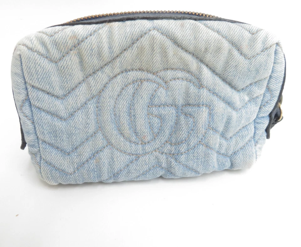 Auténtico Bolso Gucci Marmont V Stitch Flor Denim Cuero Cosmético I#47663 Foto 3 de 4