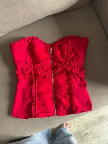 Y2K Bebe Sexy Silk Corset Top Ruched Ruffle Zip Bustier S Vintage Rare - Picture 17 of 21