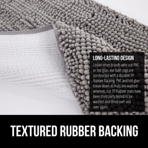 Bath Rug Mat, Thick Soft Absorbent Chenille, Quick Dry Microfiber Mats, Rubber - Picture 5 of 9