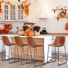 Set of 2 30" Counter Height Bar Stools Faux leather Metal legs kitchen island