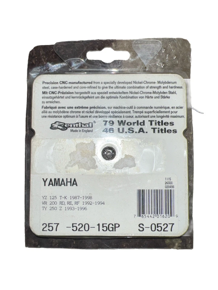 Nuevo piñón delantero Renthal 15 dientes Yamaha 87-02 YZ125 92-94 WR200 257-520-15GP Foto 2 de 2