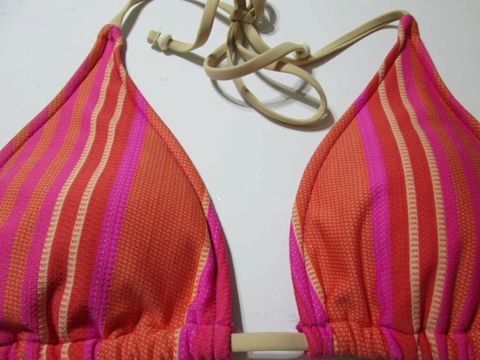 Ralph Lauren Women Size M Bikini Top Pink Lined Triangle Striped Halter Swimwear - Image 3 of 4