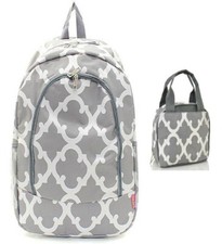 Grey White Geometric Backpack W Matching Lunch Bag
