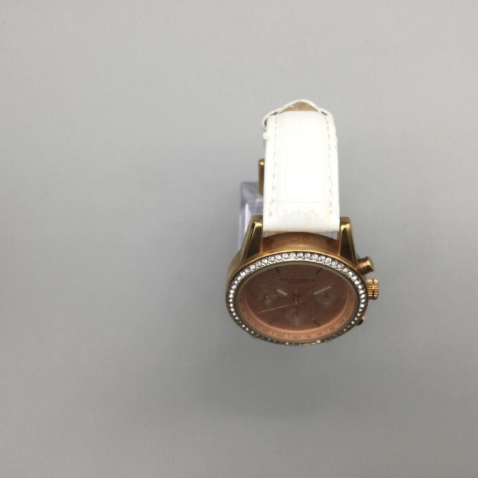 Akribos XXIV Watch Women 36mm Rose Gold Tone Day Date Bling Leather New Battery - Image 3 of 4