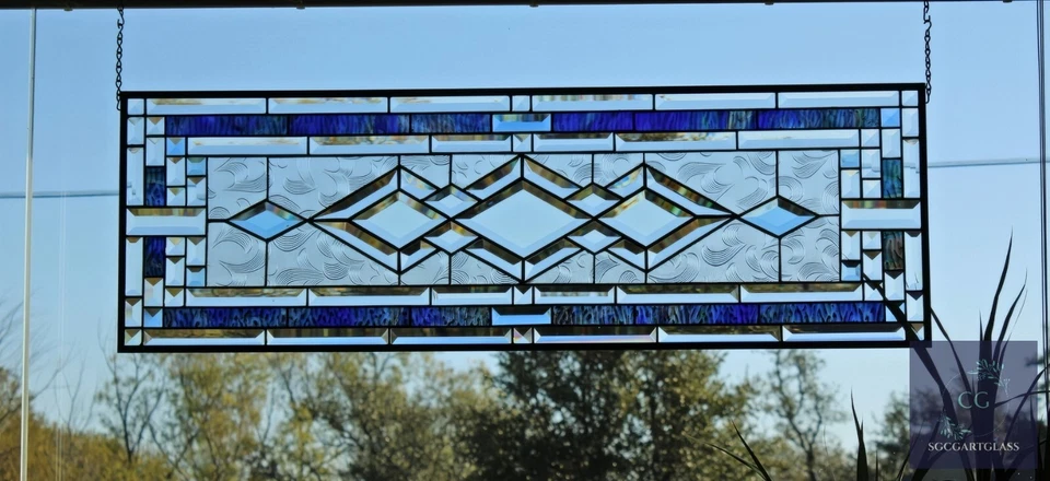 Stained Glass Panel, Window Hanging ,Transom,Sidelight 39 1/2 "x 13 Beveled MTO - Image 2 of 4
