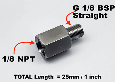 1/8 NPT Female to G1/8 BSP Straight Male Stainless Sensor Conversion Adapter