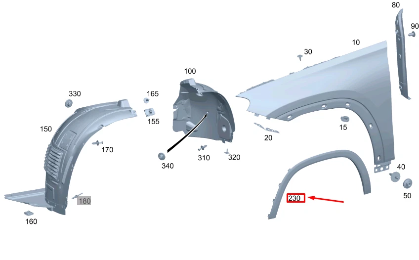 NEW MB GLE W167 FRONT LEFT WHEEL FENDER FLARE MOULDING A1678850100  