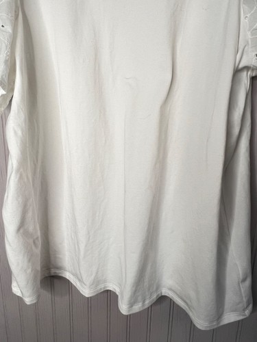 A New Day Womens SHIRT XL White Cotton Embroidered Eyelet Sleeves NWOTS - Picture 3 of 10