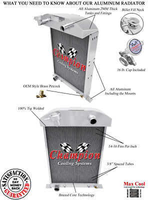 JR Champion 3 Row Radiator Ford Config for 1933 1934 Ford Cars V8 Conversion