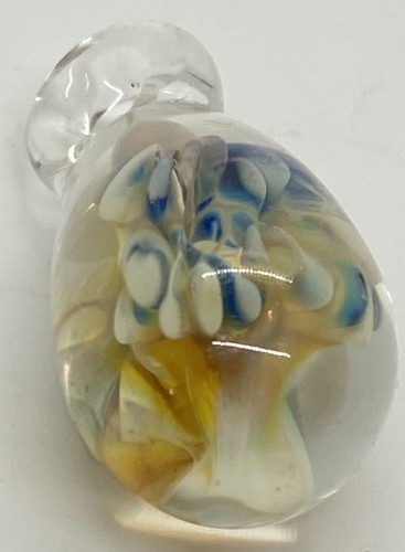 Clear Murano Glass Pendant Hand Blown Artisan Yellow Blue Design Inside