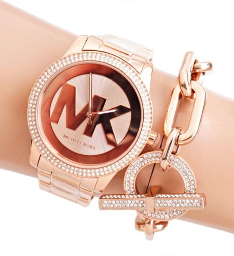 Montre pour femme Michael Kors montre-bracelet MK6880 Tibby or rose acier inoxydable cristal neuve - Photo 2 sur 10