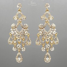 Dangle Chandelier Earrings Wedding Gold Plated Clear Crystal Rhinestone Women 65