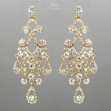 Dangle Chandelier Earrings Wedding Gold Plated Clear Crystal Rhinestone Women 65