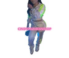 USA Women Sexy Two Piece Set Splicing Top+Long Pants  Casual Outfits Tracksuit 