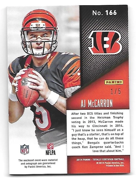 AJ McCARRON 2014 Panini Totally Certified Mirror Platinum Gold Jersey auto /5 RC - Image 2 of 2