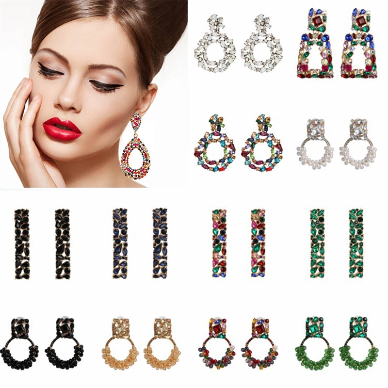 Luxurious Big Drop Earrings Dangle Women Jewellery Crystal Colorful Statement