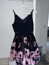 Xscape Womens Floral Print Fit & Flare Cocktail Dress Size 8 Navy Blue Pink