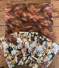 2 YDS COTTON QUILT FABRIC, BROWN FUR, 3 DOG THEME FAT QUARTERS