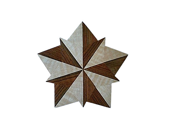 Idée cadeau artisanale étoile en bois de teck fait main intarsia de prestige