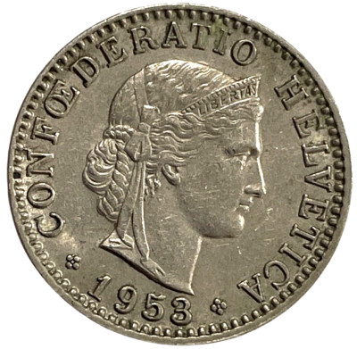 1953 B 20 Rappen Switzerland Swiss KM# 29a Helvetica World Coin