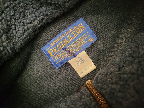 Pendleton Quarter Half 1/4 Zip Sherpa Sweater Jacket Men Medium Green Deep Pile - Picture 3 of 8