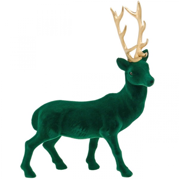Deko Hirsch Stehend GrüN Gold 40Cm Weihnachten Dekofigur Edel SmaragdgrüN-image