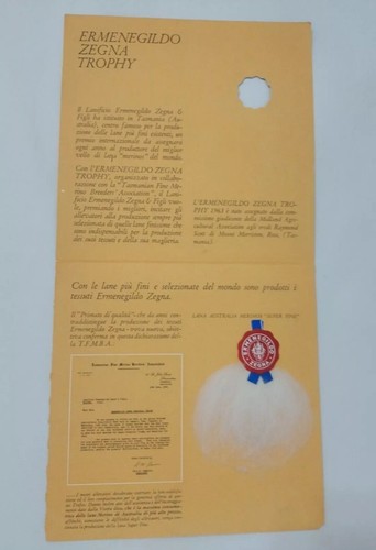 Rare ERMENEGILDO ZEGNA Sheep Wool Trophy Brochure Advertising Italy 1963 - Picture 3 of 4