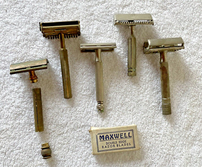 Vintage Safety Shaving Razor LOT OF 5 RAZORS Collectible + Blades