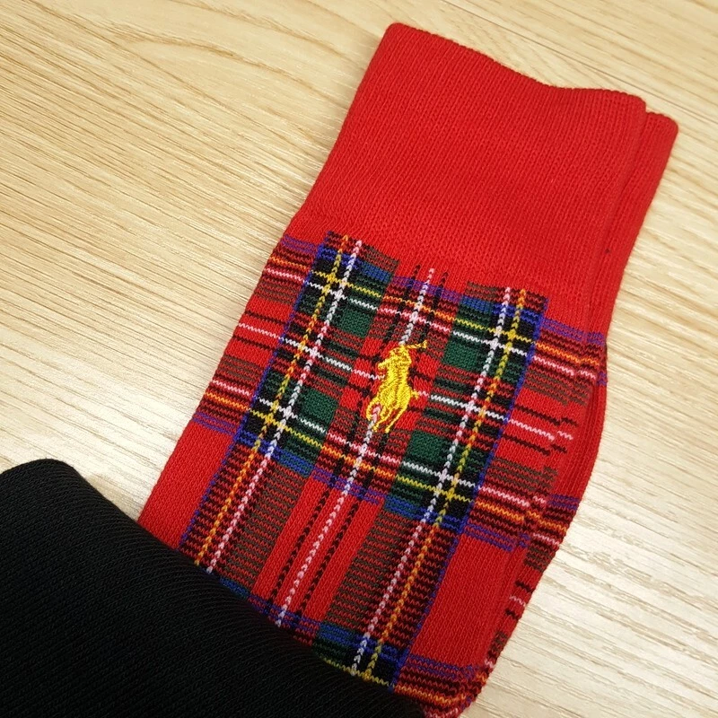 POLO RALPH LAUREN Calcetines Crew Para Hombres 10-13 Negro Dálmata Perro Rojo Tartán Cuadros Foto 3 de 4