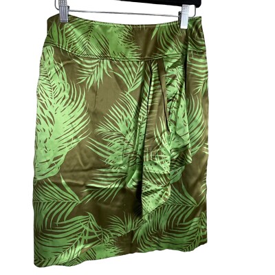 Jana Kos Silk Faux Wrap Skirt Green Brown Palms Size 8