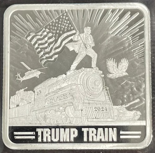 2024 1 Oz .999 Fine Silver Trump Train President Donald Trump 45-47 Square Bar!!