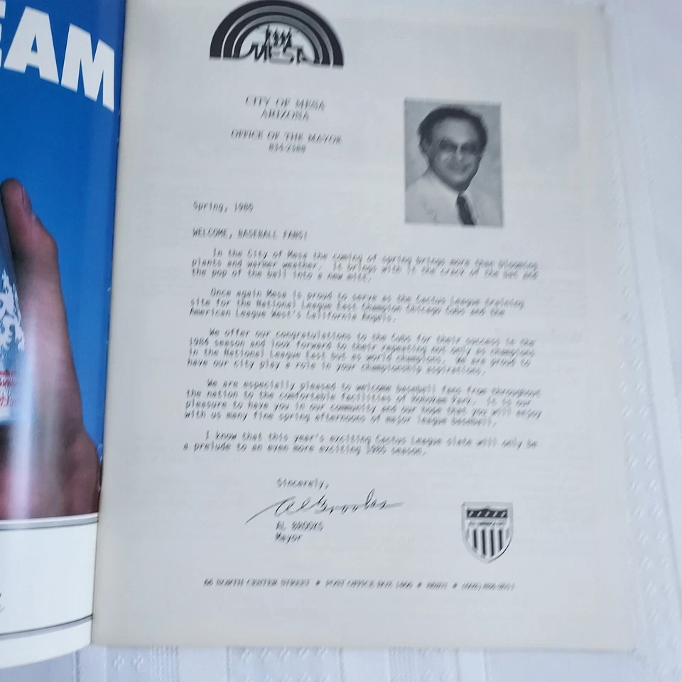 Chicago Cubs 1985 Spring Baseball Program Mesa Arizona vs Padres, Ryne Sandberg - Image 2 of 3