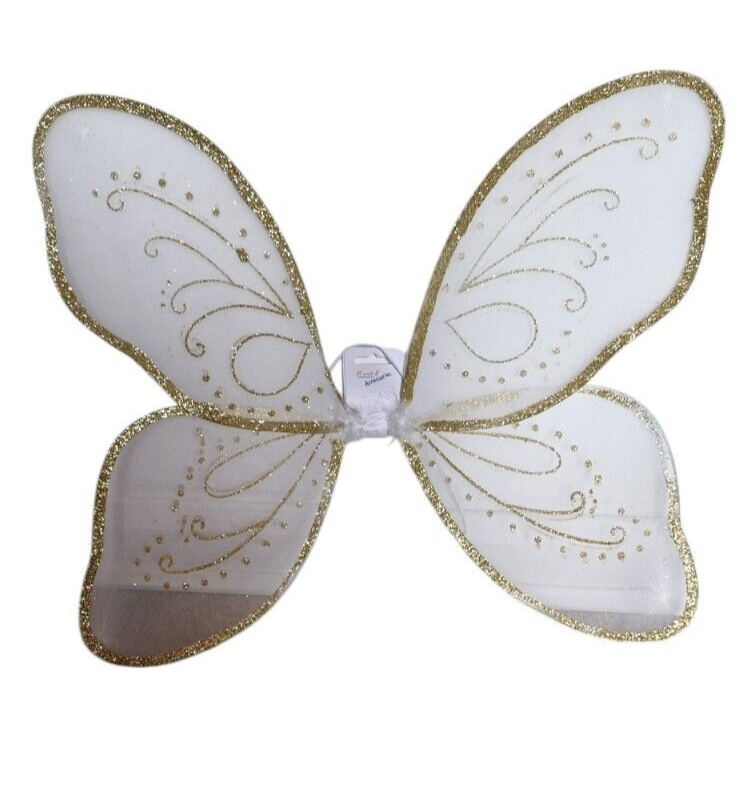 NEW White Gold Glitter Net Fairy Wings Adult Childrens Party Hen Do Fancy Dress