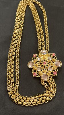 Vintage Barrera for Avon Purple Cabochon Pink Rhinestone Chunky