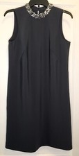 Ann Taylor Size 8 Gray Jewel-Sequin Mock-Neck Sleeveless Keyhole Sheath Dress