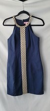 Lilly Pulitzer Navy Blue Sasha Shift Dress Gold Metallic Lace Trim  Size 2