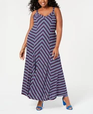 INC (JN20-43*) Plus Rayon Jeresy Striped Seamed Maxi Dress Multi Sz 0X $99.50