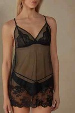 NUOVO Intimissimi Feeling Sexy Babydoll in Tulle e Pizzo Nero Taglia M