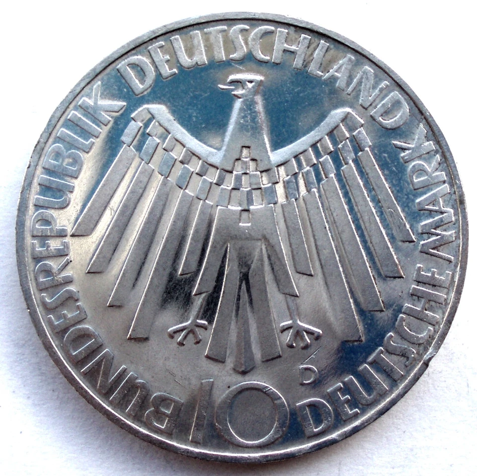 ALEMANHA 4 x 10 MARK 1972 D,F,G,J Siver KM#130 Jogos Olímpicos de Munique. FF15.4 - Imagem 4 de 4