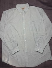 LL Bean Striped Seersucker Button Down Long Sleeve Shirt Men's L Green Striped