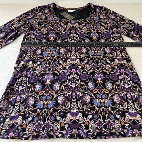 J Jill Top Women's Small Black Floral Long Sleeve Tunic Stretch Round Neck NWT - Picture 14 of 14