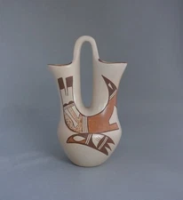 Barbara Polacca - Vintage Hopi Wedding Vase Pot - Wing Patterns - 8.5" Tall x 5"