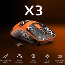 ATTACK SHARK X3 Wireless Gaming Mouse, BT/2.4G/USB-C Ergonomic Computer Mouse