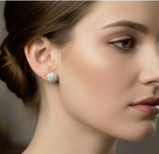 New Women's Girls Simulated Stud Earrings Round Sterling Silver Plated Sparkly