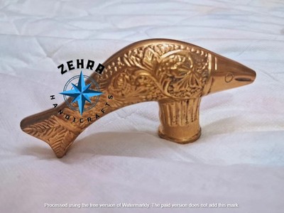 ZEHRA Nautical Vintage Brass Fish Shape Handle Walking Cane Head Mother Gift