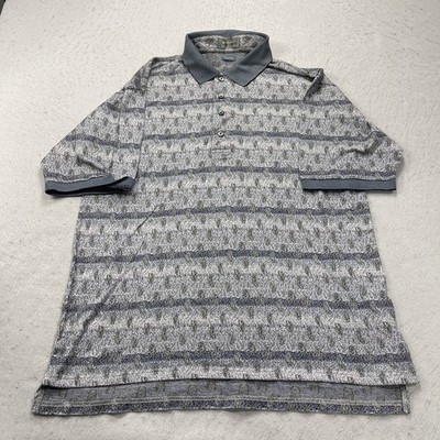 VINTAGE Descente Golf Polo Shirt Mens Medium Gray Paisley 100% Cotton Loud 90s