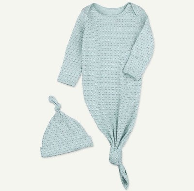 Oliver and Rain Teal Geo Printed Organic Cotton Baby Gown Set