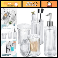4-Piece Clear Glass Bathroom Accessories Set, Ribbed Soap Dispenser  Toothbrush