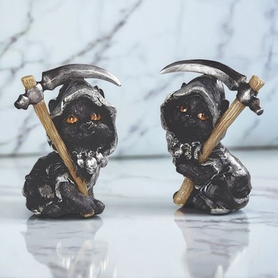 4''H 2-PC Cat with Scythe Figurine Set Ornament Home Decor Unique Gift