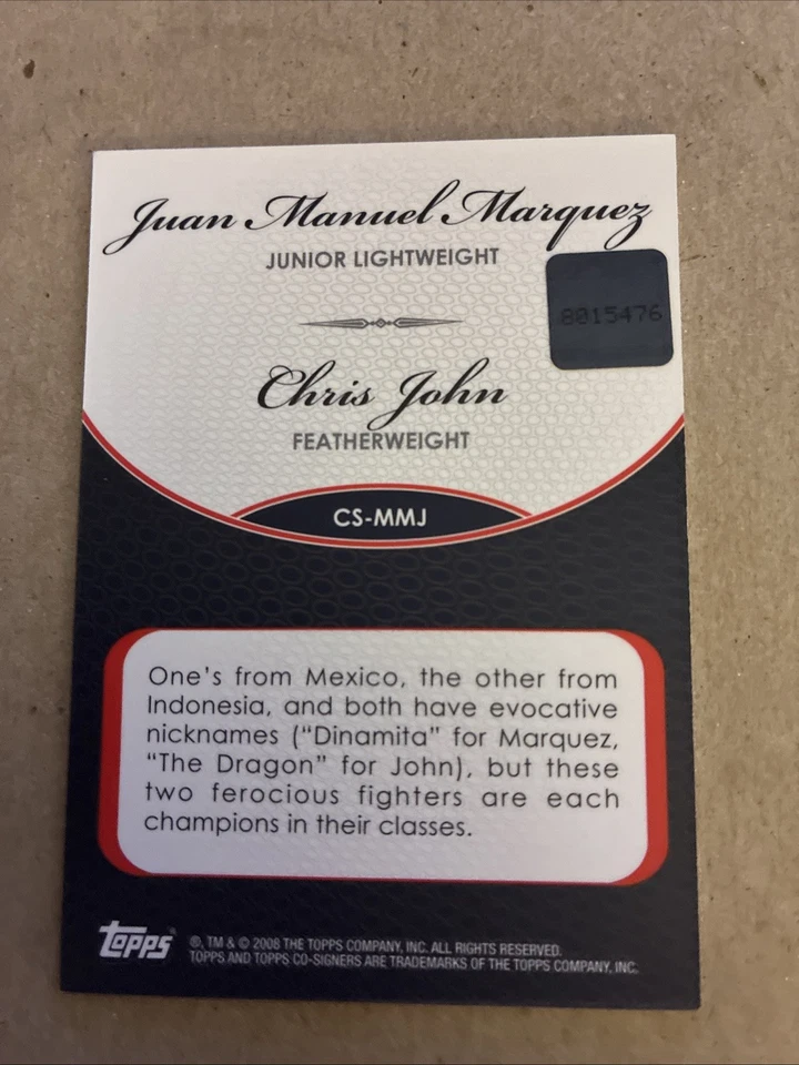 2008 TOPPS CO-SIGNERS Juan Manuel Marquez and Chris John Auto - CS-MMJ - Image 2 of 2